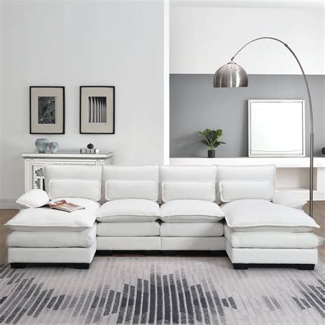 110.6" Sectional Sofa Cloud Couch,U Shaped Sleeper Sofa with Waist ...