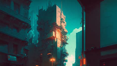 Wallpaper : ai art, cyberpunk, city, building, teal 1920x1080 - alx - 2215466 - HD Wallpapers ...