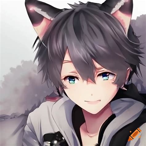 Cute anime cat boy with cat ears and a tail on Craiyon