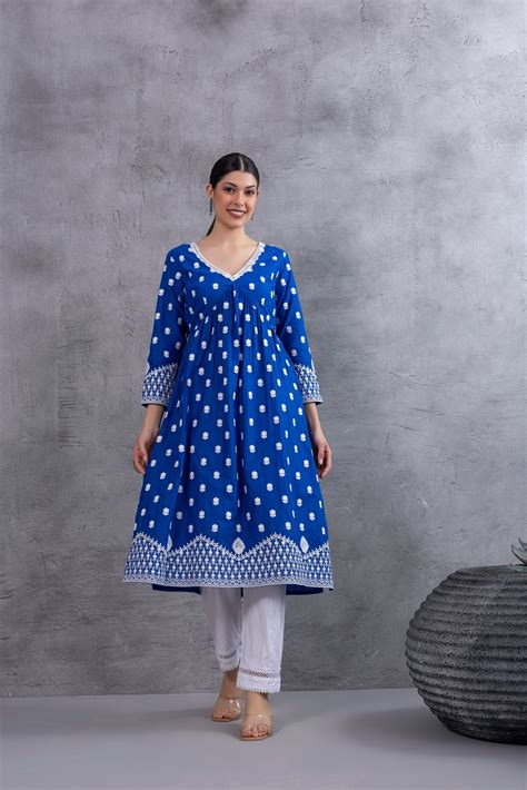 Royal Blue White Embroidered Kurta Set – Sewandyou