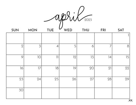 Print Blank Calendar For April