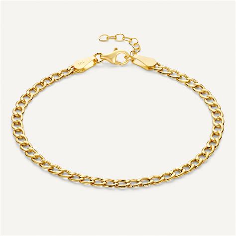 Gold Curb Chain Bracelet of 14 Karat Gold for Women