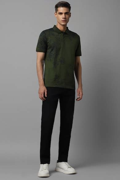 Buy Men Olive Print Polo Neck T-shirt Online - 923859 | Louis Philippe