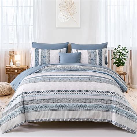 Cottolester Boho Comforter Set Queen Size Light Blue Comforter Set 8 ...