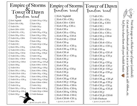 Empire of Storms and Tower of Dawn Tandem Read Bookmarks Printable PDF ...
