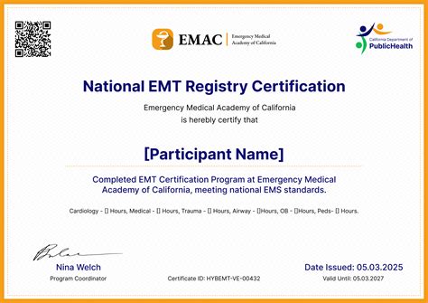 Professional and solid EMT certificate template