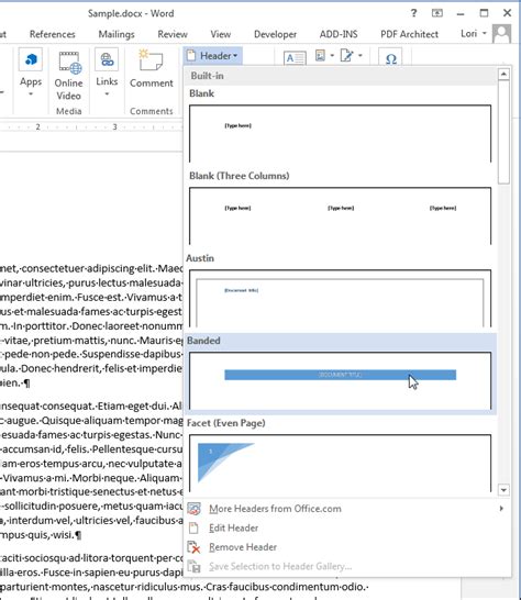 Image result for Create Header Using Banded Style in Word