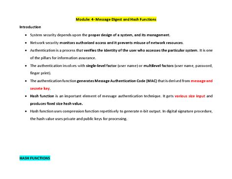 Module-4- Message Digest and Hash Function - Module: 4 - Message Digest ...