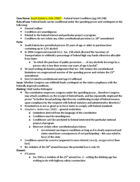 South Dakota v. Dole (1987) Case Brief - Case Name: South Dakota v ...
