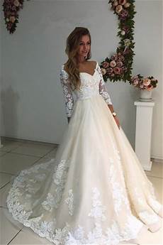 Lace Sleeve Wedding Gown by 3 4 Sleeves Bridal Gowns 2018 A Line Chagne Appliques Lace Sleeve Wedding Gown