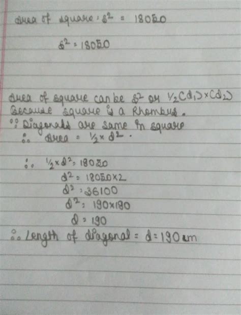 The area of square is 18050 square m find the lenght of the diagonal ...