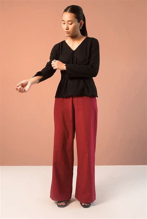 Sadie premium cotton cranberry side slit pants – The Becoming Community