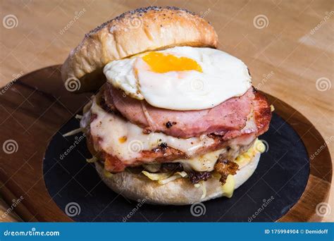 Burger with fried egg stock photo. Image of fast, delicious - 175994904