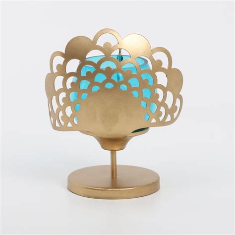 Buy Mayur Set of 2 Glass & Metal Peacock T-Light Holders from Home ...