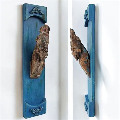Rustic Hand-Carved Wall Decor | Blue Antique Wooden Panels – Dobri Arts