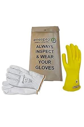 Enespro Class 00 Yellow Rubber Voltage Insulating Glove Kit with ...