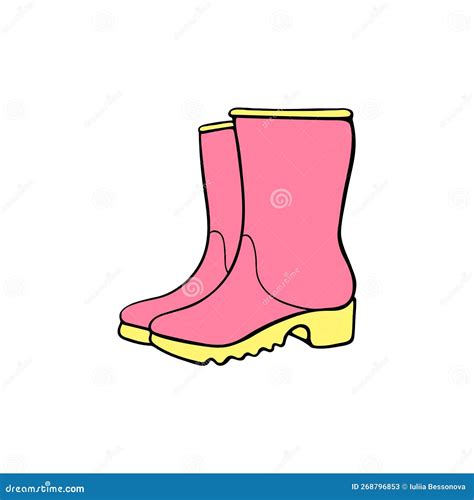 Vector Pink Rubber Rain Boots for Rainy Weather or Gardening. Hand ...
