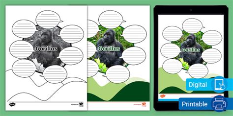 Gorillas Mind Map Activity Sheet for 3rd-4th Grade - Twinkl