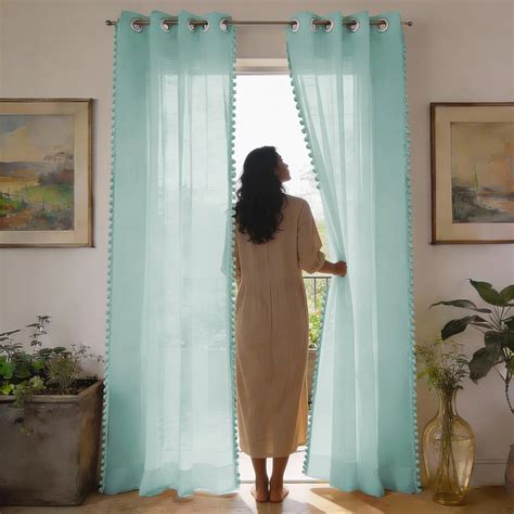Buy Aqua Blue Sheer Curtains for Living Room | Urban Space