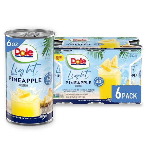 Dole Light Pineapple Juice Drink, No Added Sugar, 40 Calories Per Can ...