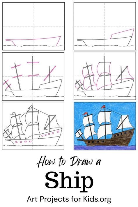 How to Draw a Ship: Easy Step-by-Step Art Lesson for Kids | Drawing ...