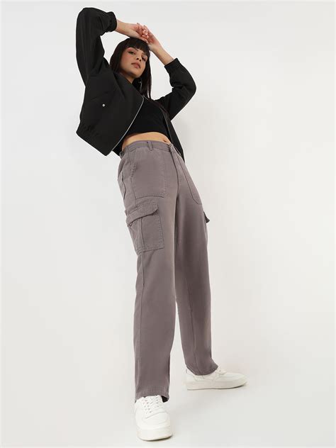 Buy Women Grey High-Rise Cargo | Kraus Jeans