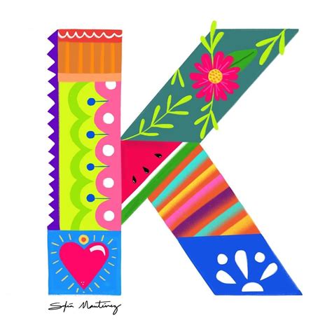 Letra K con flores y colores