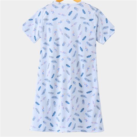 Blue Feather Printed Cotton Night Dress for Girls – FunKrafts Shop