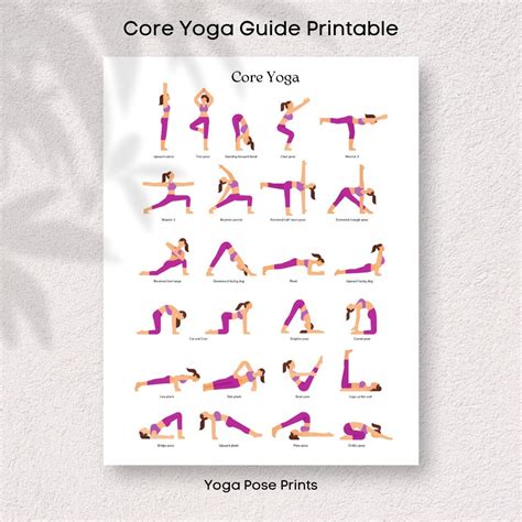 Core Yoga Poses Print Poster,core Strength and Balance Guide, Yoga Illustrations With Names ...
