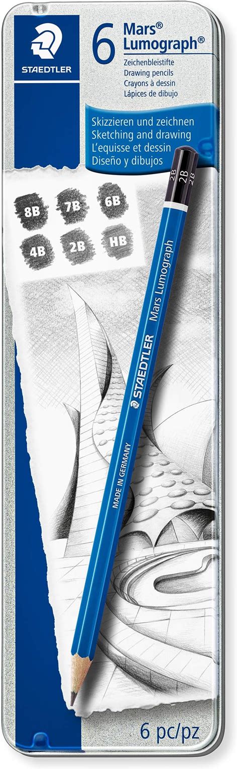 Staedtler Mars Lumograph 100G6 Soft Grades 8B-HB Pencil (Tin Of 6 ...