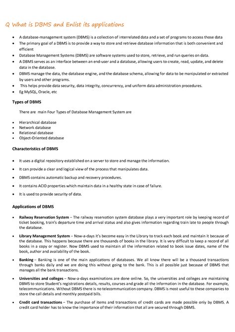 Data Base - Shivaji University Notes. - Q What is DBMS and Enlist its ...