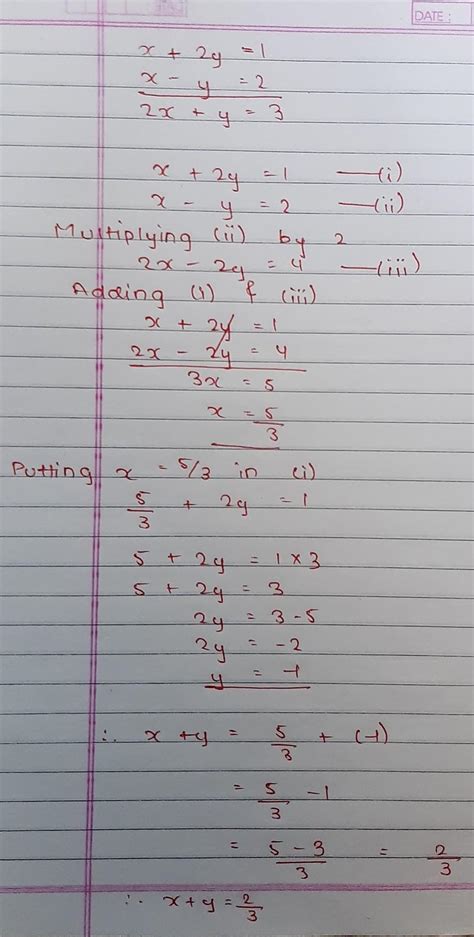 If x+2y=1 and x_y=2 find the value of x+y - Brainly.in