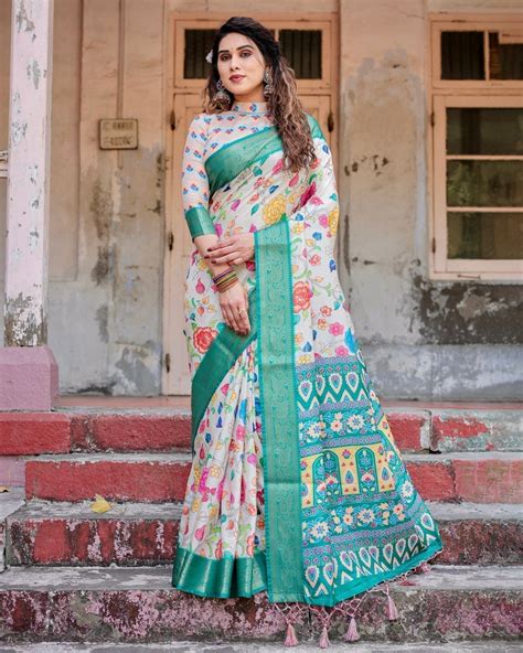 Elegant Multicolor Floral Digital Print Saree with Ornate Gr