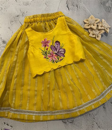 Butterfly cross stitch skirt set in yellow – TinyWeaves