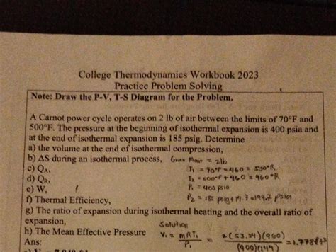 College Thermodynamics Workbook 2023 Practice Problem | Chegg.com