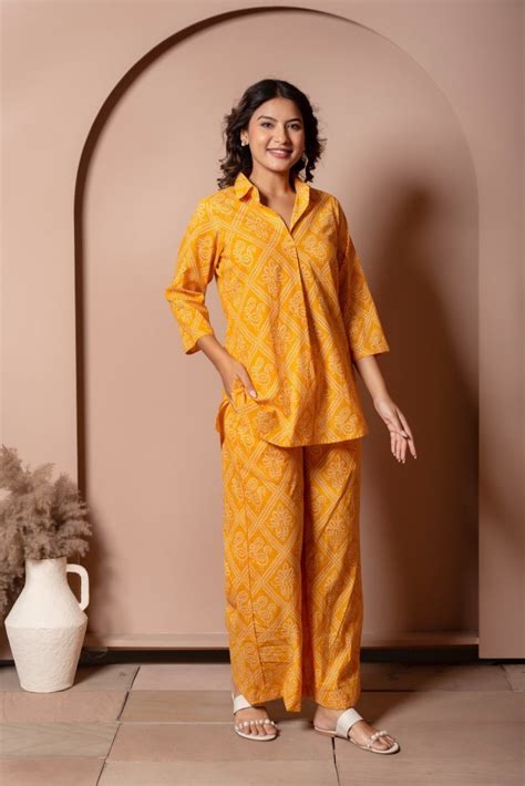 RANG MALHAAR YELLOW BANDHEJ COTTON CO-ORD SET – Pomcha Jaipur