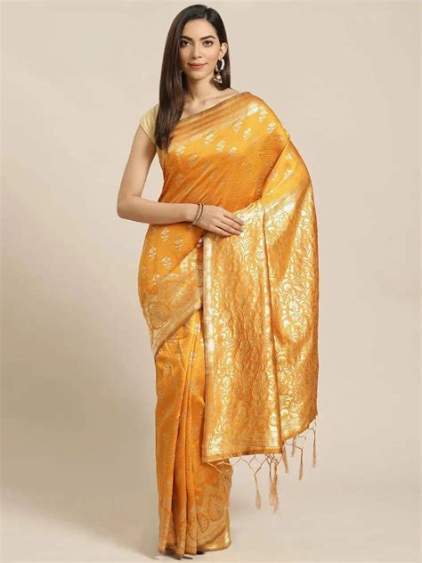 Buy Mustard Woven Design Brocade Saree Online at Rs.1247 | Libas