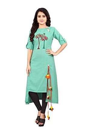 Leriya Fashion Women's Cotton Anarkali Kurta (Large, Turquoise ...
