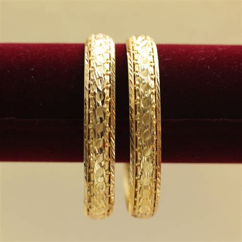 Real Gold Tone Set of 2 Bangles - SS010 - Daily Wear/Office Wear/Funct