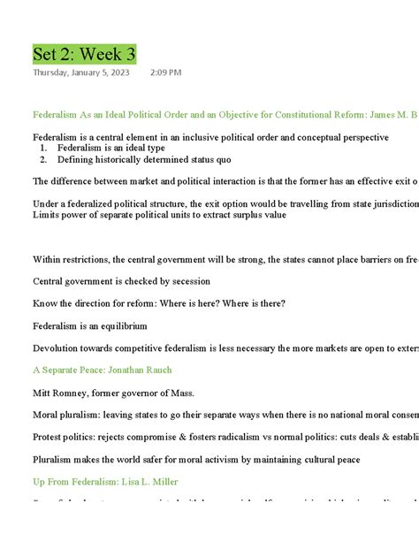 Poli Sci Set 2 Week 3 - Federalism as a government structure ...