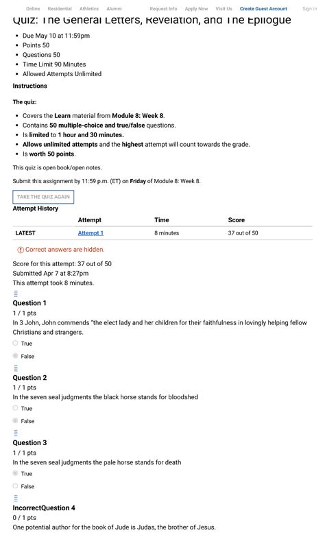 Quiz The General Letters, Revelation, and The Epilogue - Score for this ...