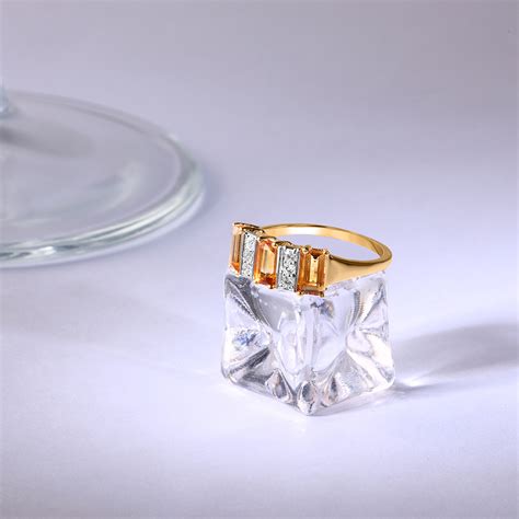 Amber Aura 14KT Diamond & Citrine Finger Ring