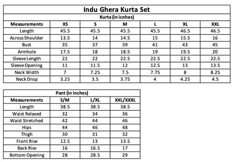 Indu size chart – Label Shreya Sharma