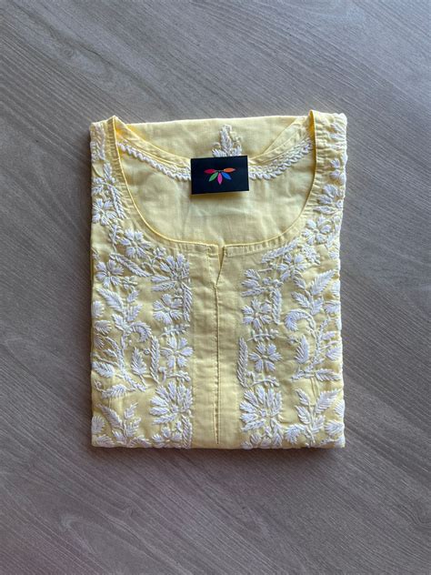 Size –M-Handembroidered Chikankari Pure Cotton Kurti -11125 – FABK