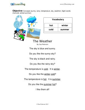 Fillable Online Objective Concepts (sunny, rainy, temperature, sky ...