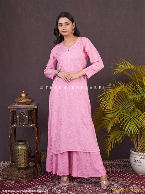Bubblegum Zehna Modal Chikankari Kurta Set