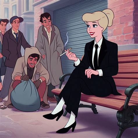Cinderella in black funeral suit and necktie