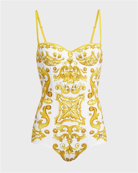Dolce&Gabbana Majolica-Print Underwire One-Piece Swimsuit | Neiman Marcus