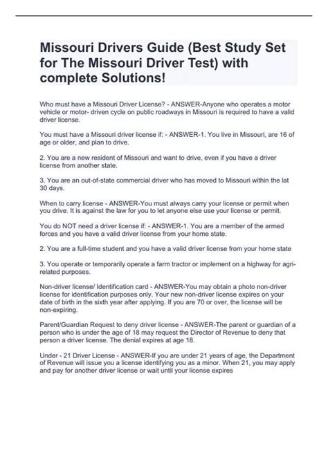 Missouri Drivers Guide (Best Study Set for The Missouri Driver Test ...