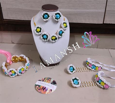 LAMANSH® 🌺 Bridal Floral Jewellery Set with Tiara for Mehndi or Haldi ...